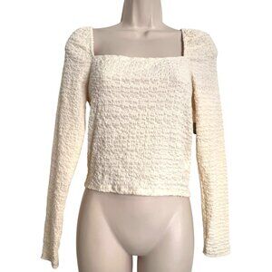Elodie Embossed Ribbon Bolero Textured Cropped Top Size Medium Pale Cream NWT